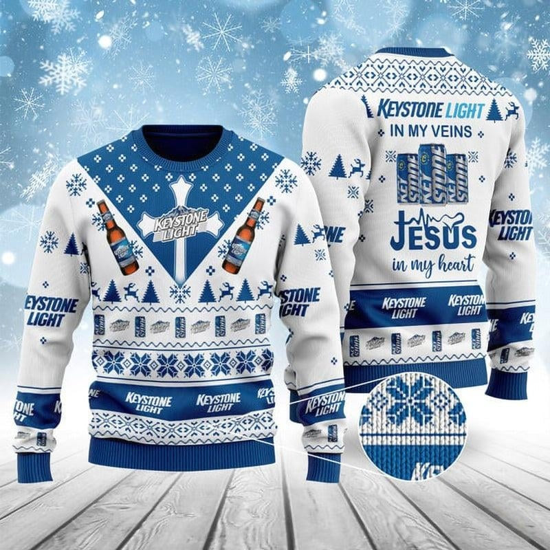 Keystone Light In My Veins Jesus In My Heart Ugly Sweater