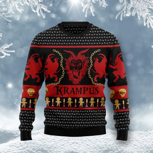 Krampus Black Red Ugly Christmas Sweater