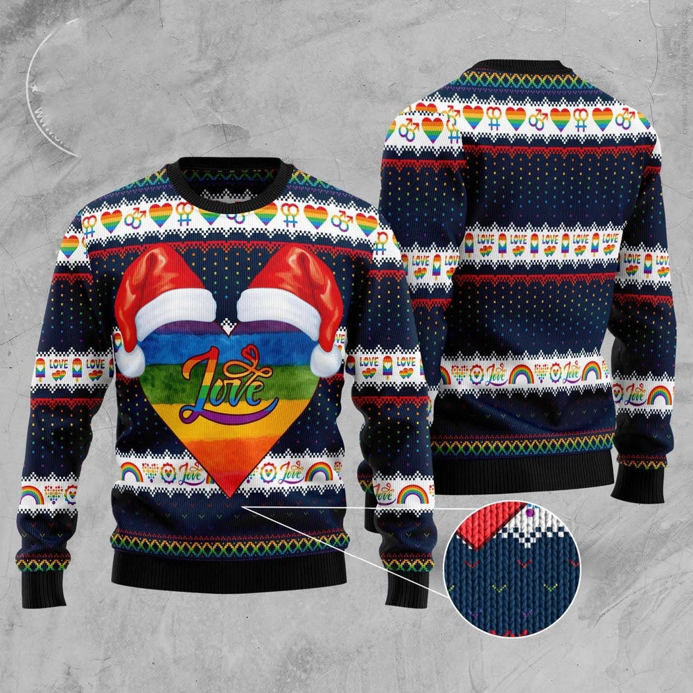 LGBT Heart Clause Hat Ugly Christmas Sweater