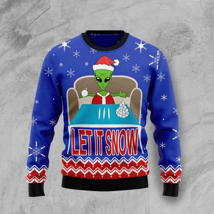 Let It Snow Alien Snowflower Ugly Christmas Sweater
