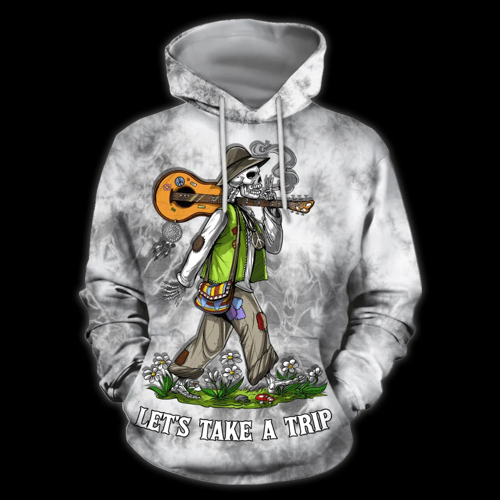 Let's Take A Trip Smoke Skull Hippie Hoodie