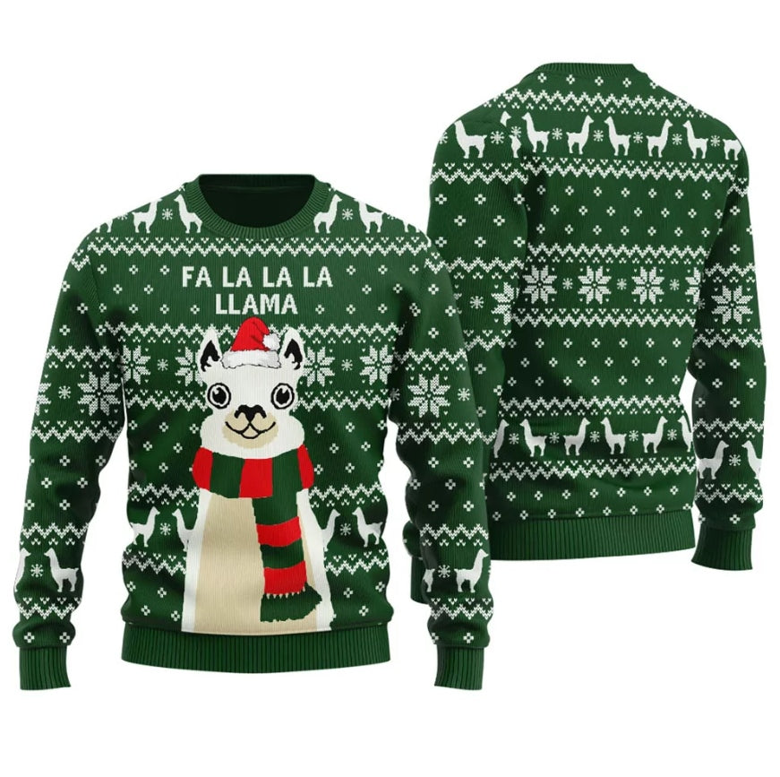 Llama Cute Green Ugly Christmas Sweater
