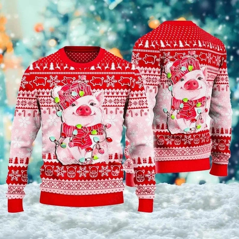 Lovely Pig Reindeer Ugly Christmas Sweater