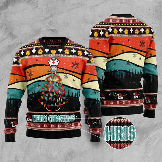Merry Christmas Nurse Stethoscope Xmas Tree Ugly Sweater
