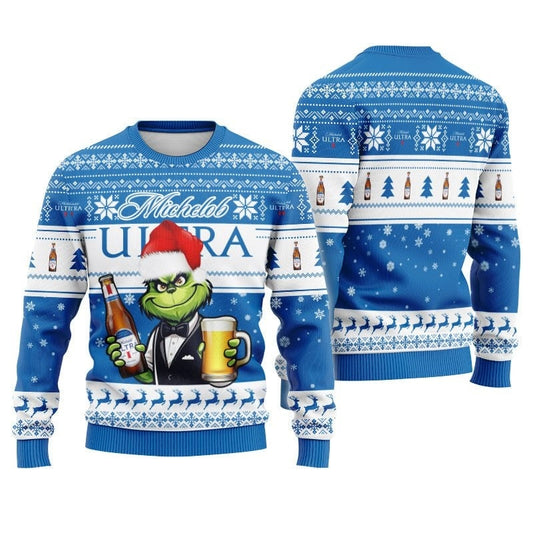 Michelob Ultra Beer Grinch Christmas Ugly Sweater