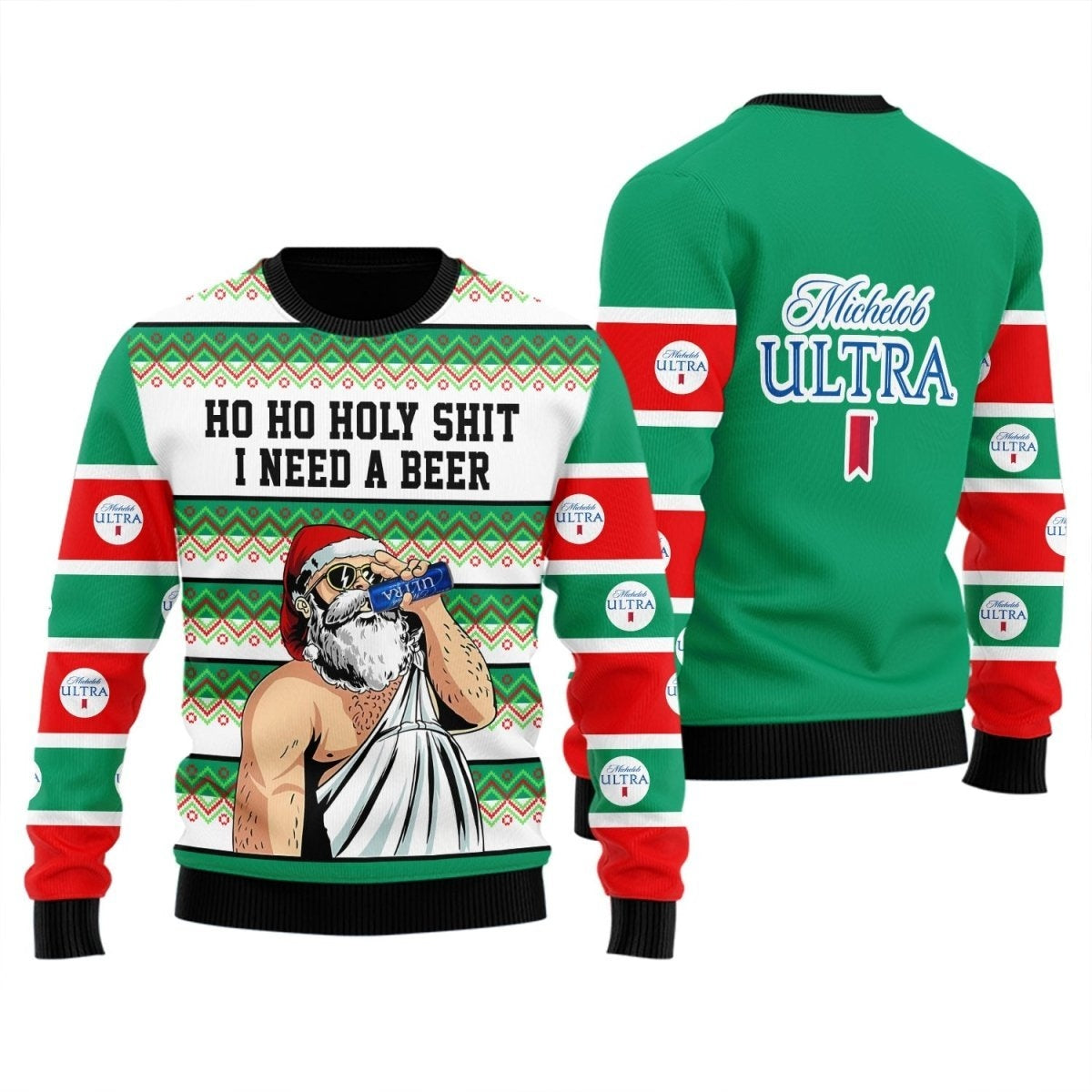 Michelob Ultra Santa Need A Beer Ugly Sweater