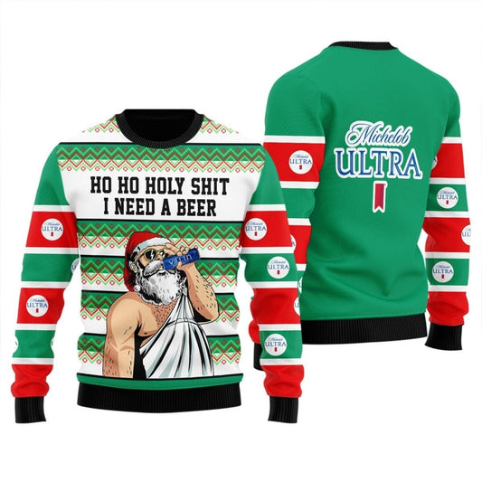 Michelob Ultra Santa Need A Beer Ugly Sweater