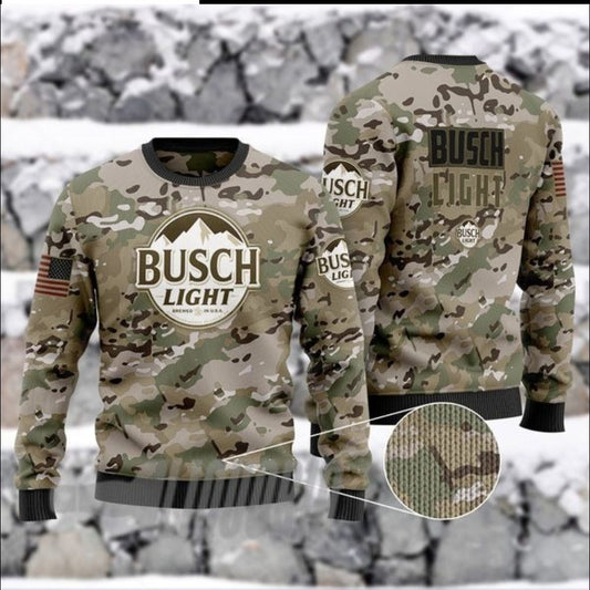 Military Camouflage Busch Light Beer Ugly Sweater
