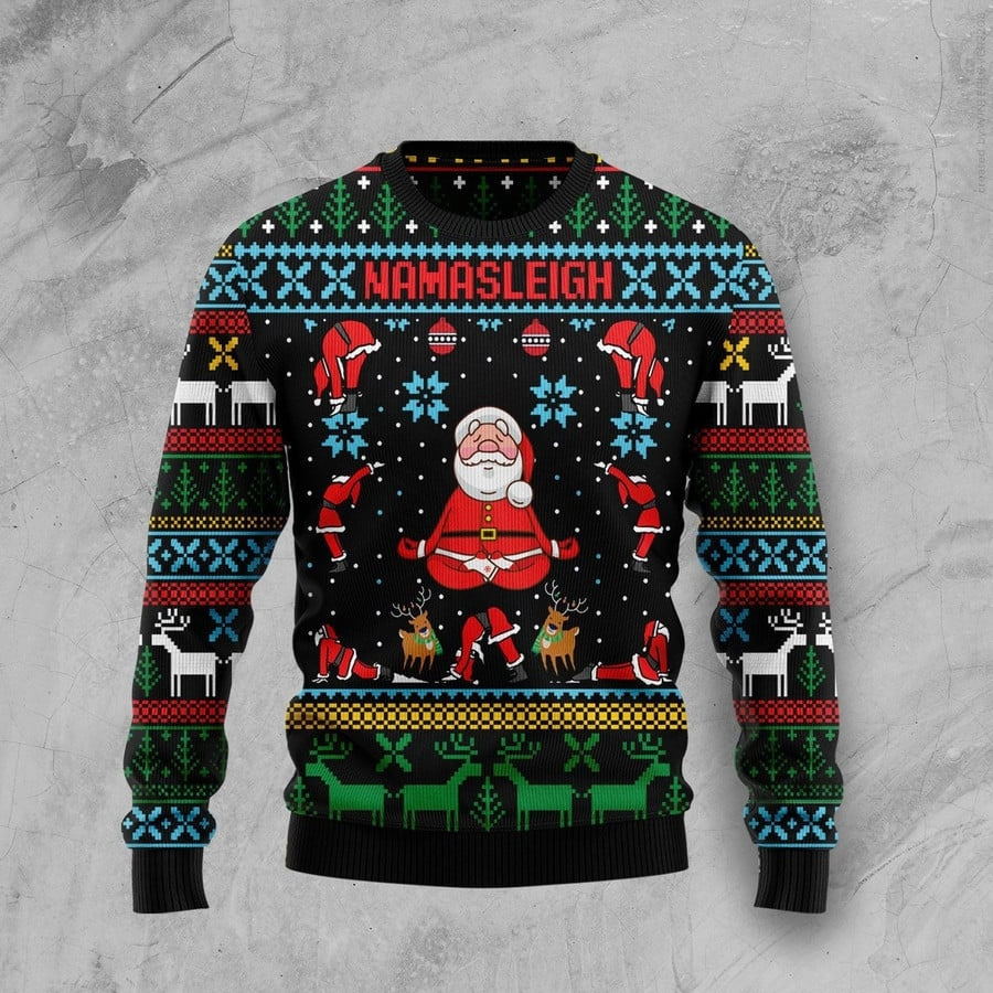 Namasleigh Santa Yoga Pose Ugly Christmas Sweater