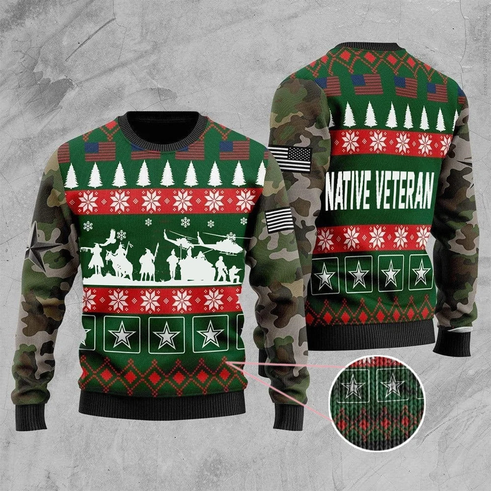 Native Veteran US Army Camo Ugly Christmas Sweater