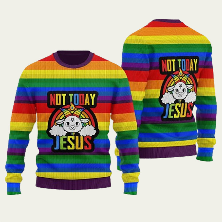 Not Today Jesus LGBT Ugly Christmas Sweater