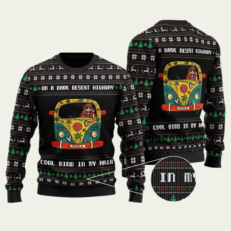 On A Dark Desert Highway Hippie Girl Ugly Christmas Sweater