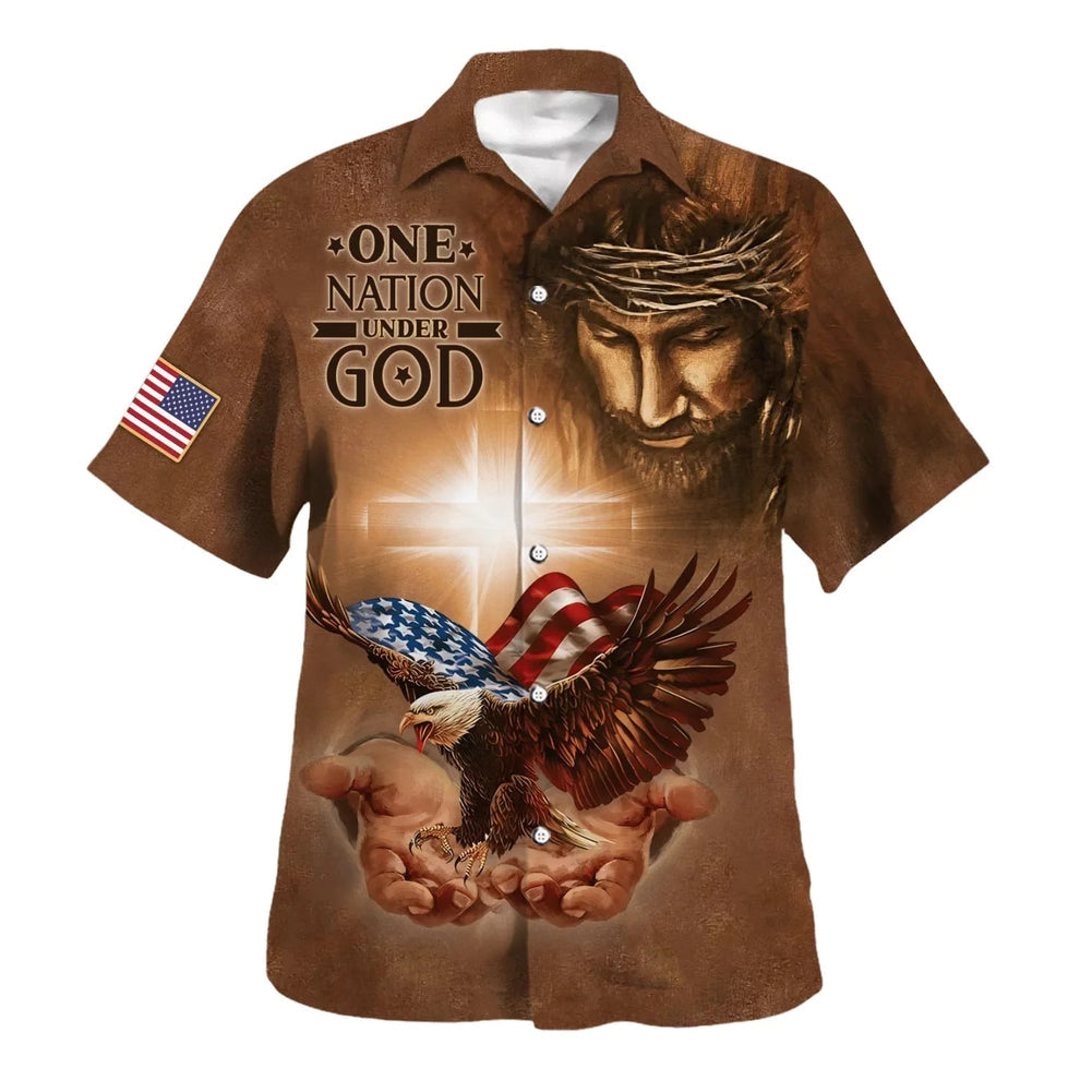 One Nation Under God Jesus Holy In Hand Eagle Hawaiian Shirts