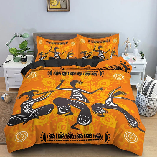 Orange Bohemian African Dance Bedding Set