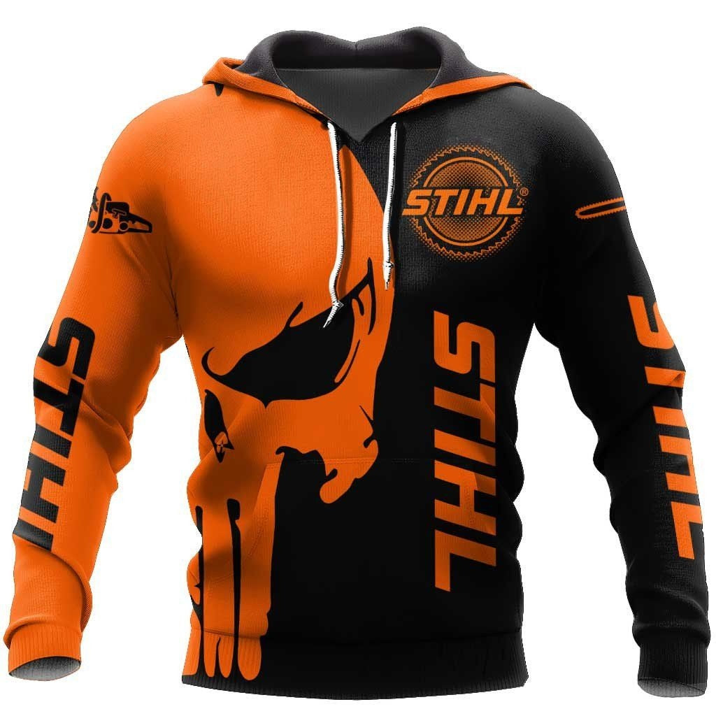 Orange Stihl Chainsaw Skull Hoodie