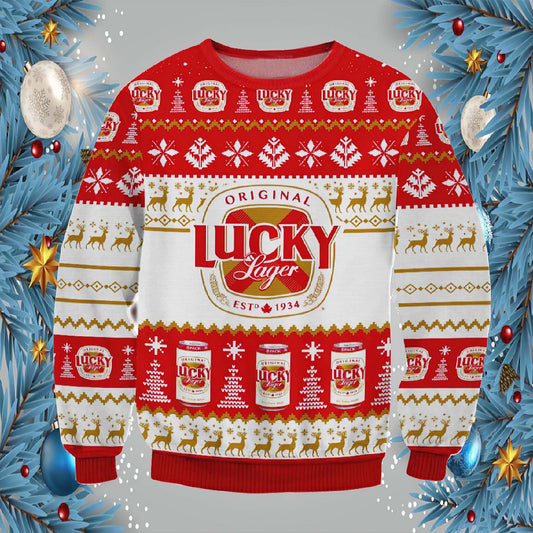 Original Lucky Lager Beer Christmas Ugly Sweater