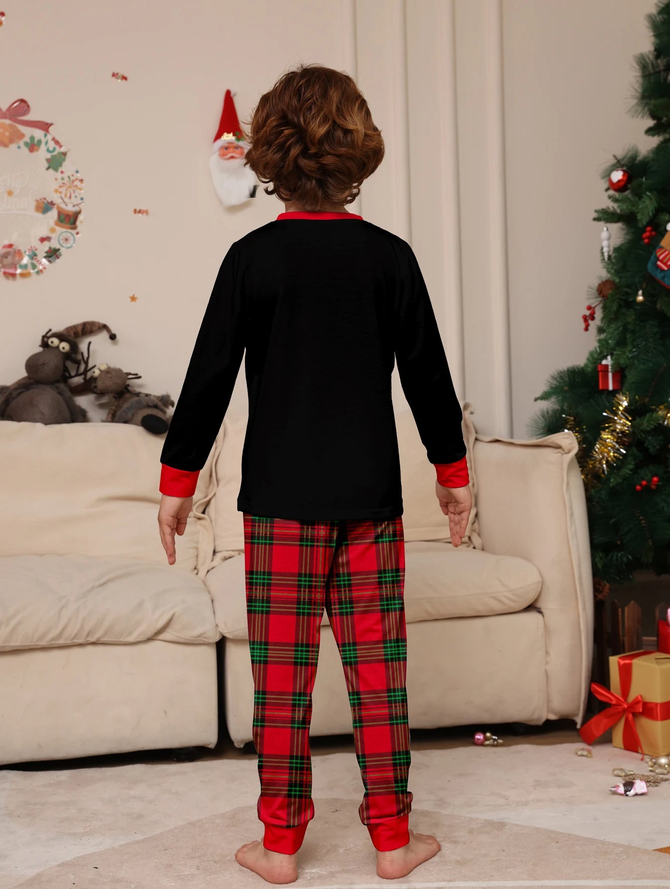 Black Christmas Pajamas Set for Family, Reindeer Xmas Tree