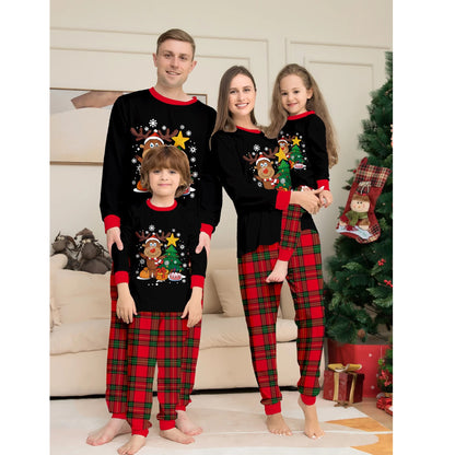 Black Christmas Pajamas Set for Family, Reindeer Xmas Tree