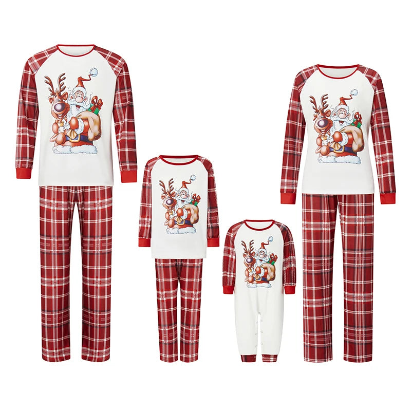 Family Matching Christmas Pajamas, Deer & Santa Print