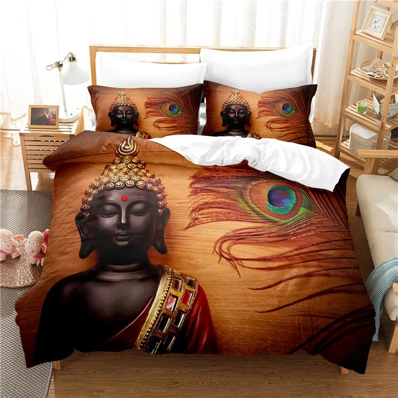 Peacock Feather and Buddha Bedding Set