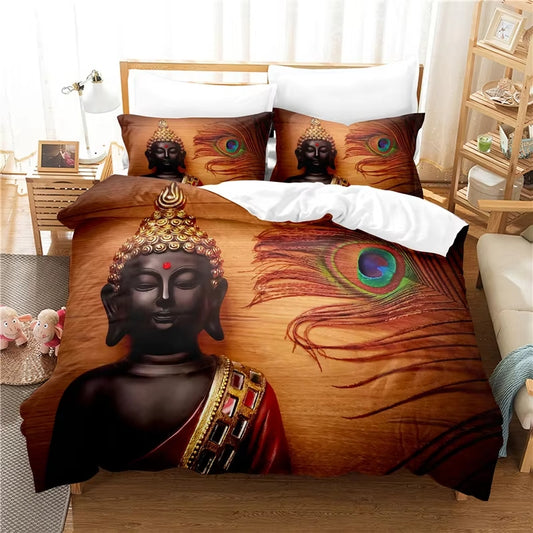 Peacock Feather and Buddha Bedding Set