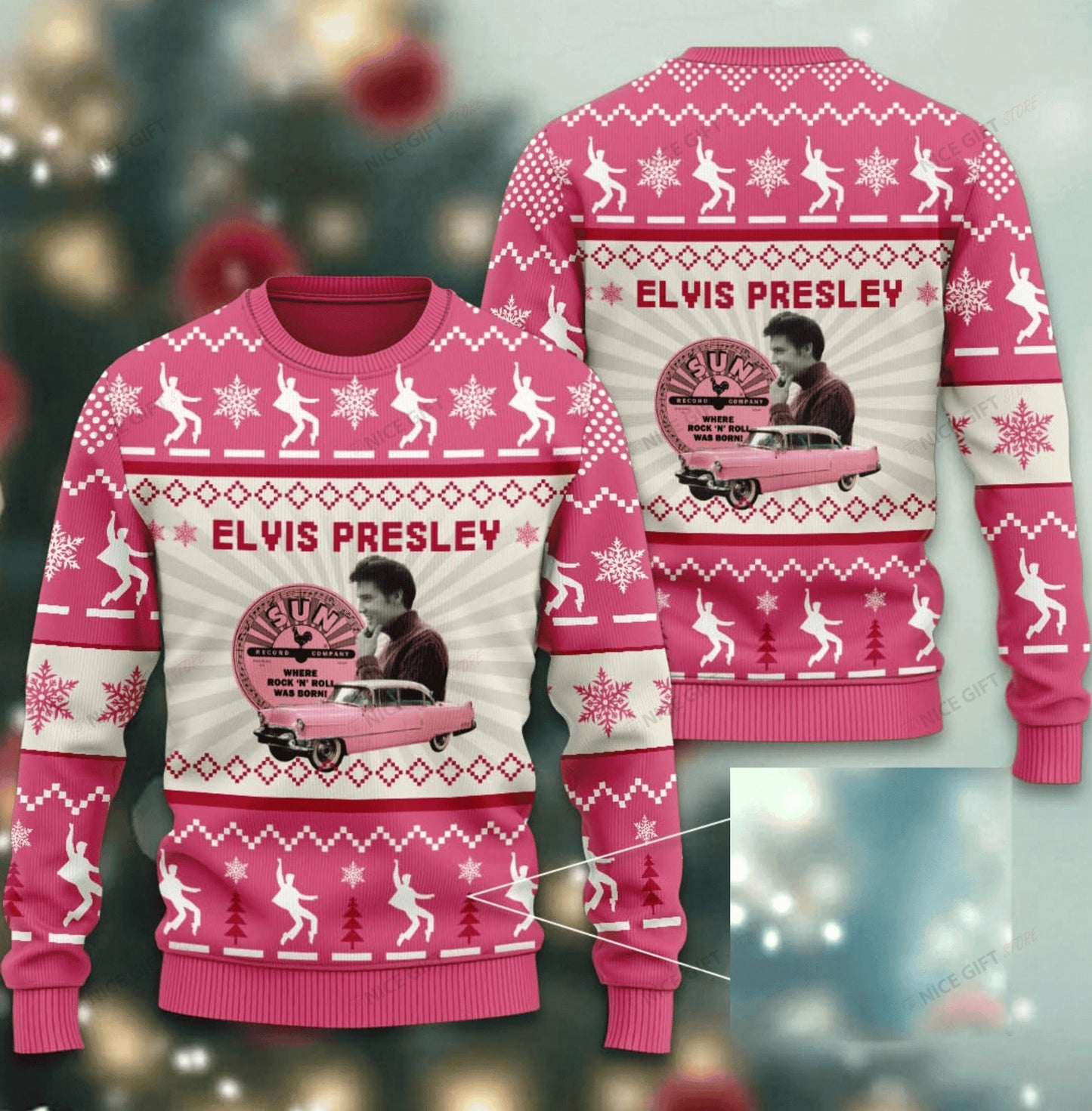 Pink Elvis Presley Ugly Christmas Sweater