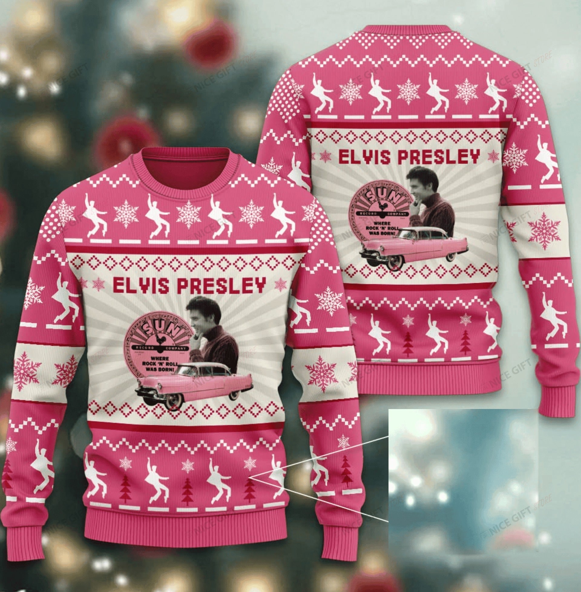 Pink Elvis Presley Ugly Christmas Sweater