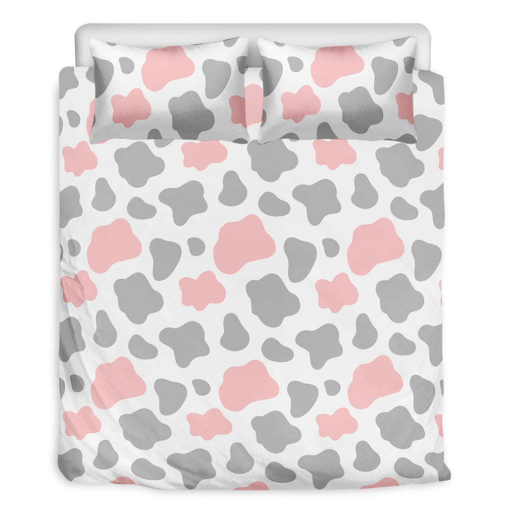 Pink Grey And White Dairy Cow Bedding Set