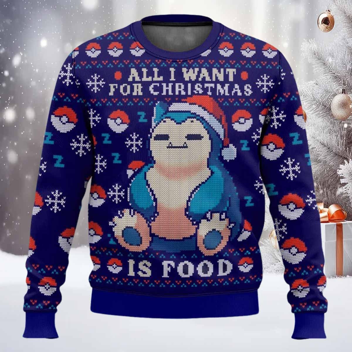 Pokemon Snorlax All I Want For Christmas Is Food Ugly Sweater