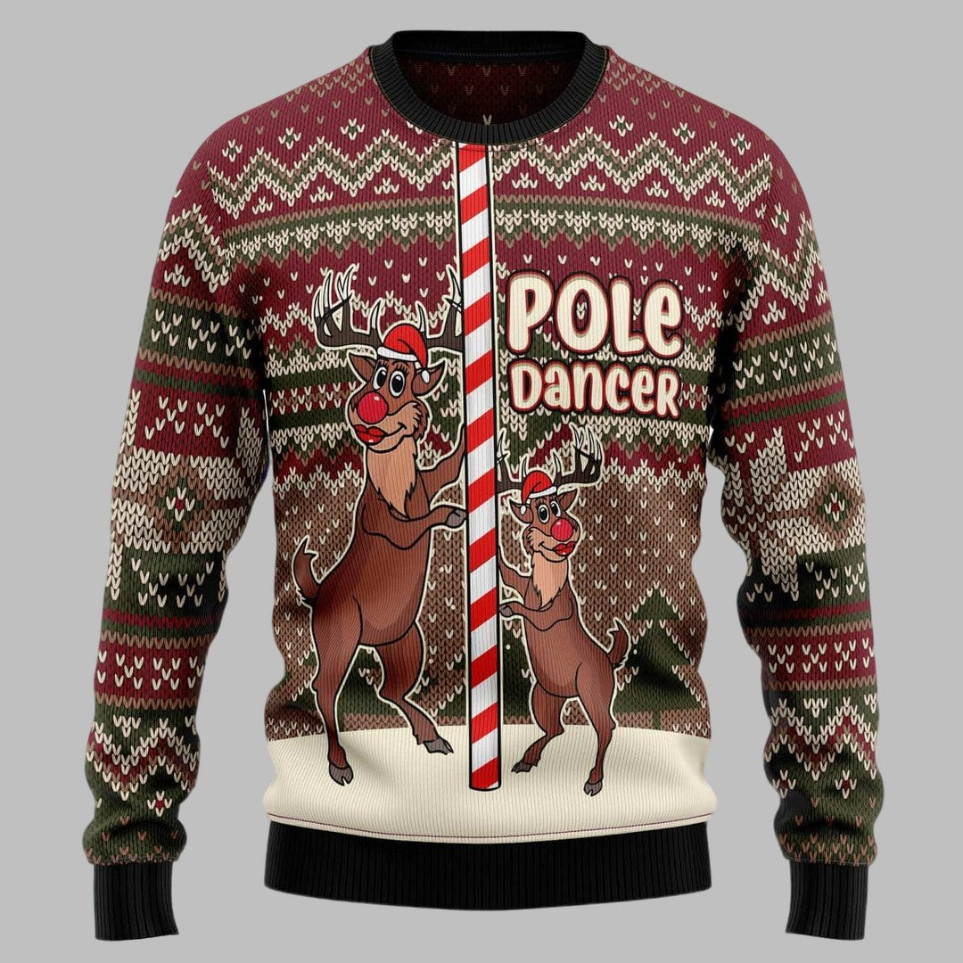 Pole Dancer Reindeer Ugly Christmas Sweater