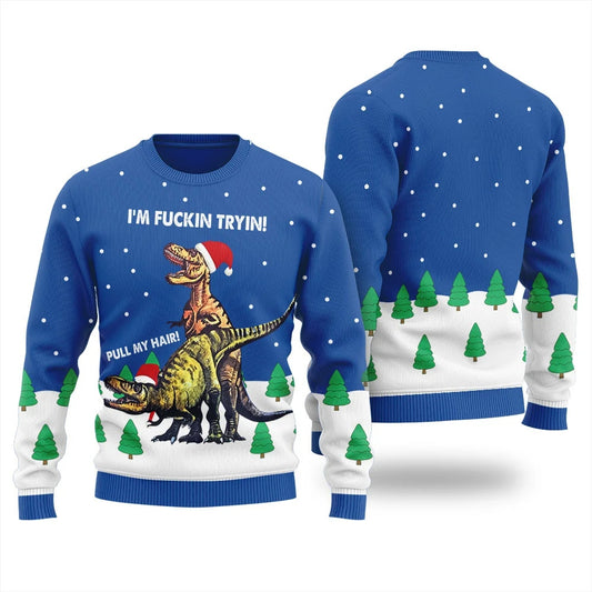 Pull My Hair Dinosaur Dirty Christmas Ugly Sweater