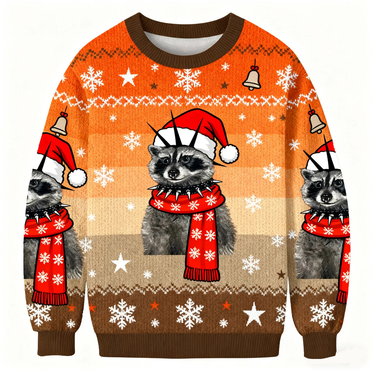 Punk Raccoon With Mohawk And Spiked Collar Christmas Ugly Sweater