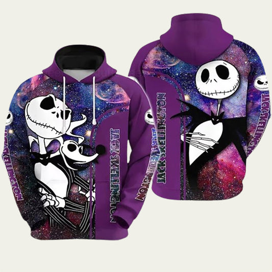 Purple Galaxy Jack Skellington And Zero Hoodie