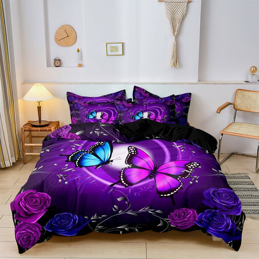 Purple Rose Butterfly Bedding Set