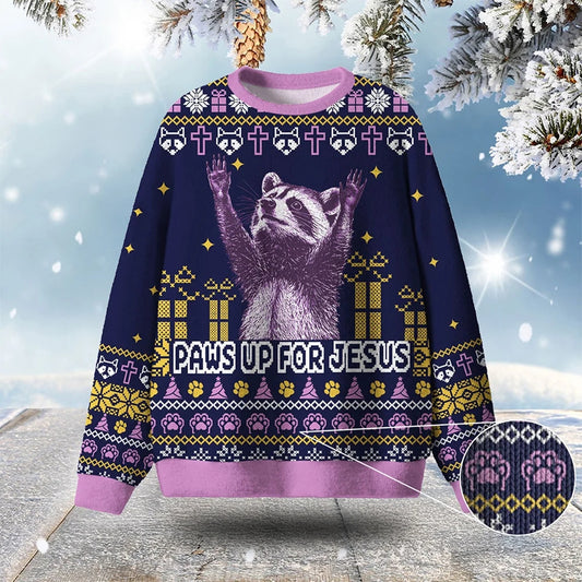 Raccoon Paws Up For Jesus Ugly Christmas Sweater