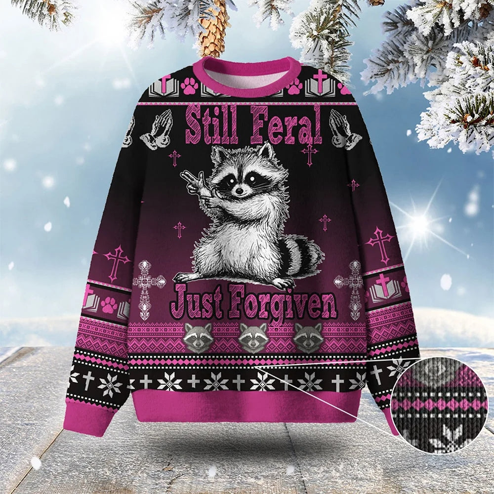 Raccoon Still Feral Just Forgiven Ugly Christmas Sweater