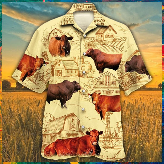 Red Angus Cattle Farm Hawaiian Shirt
