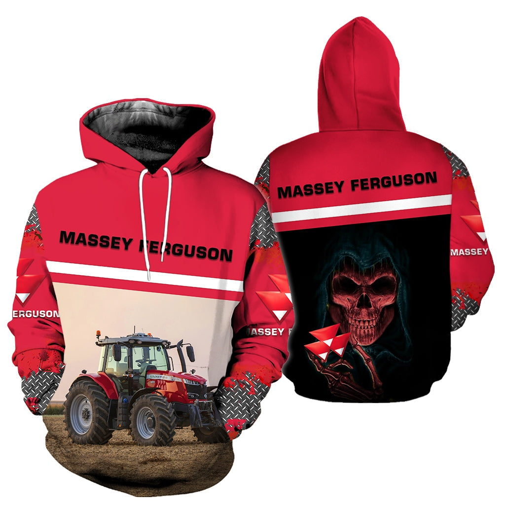 Red Massey Ferguson Tractor Skull Hoodie