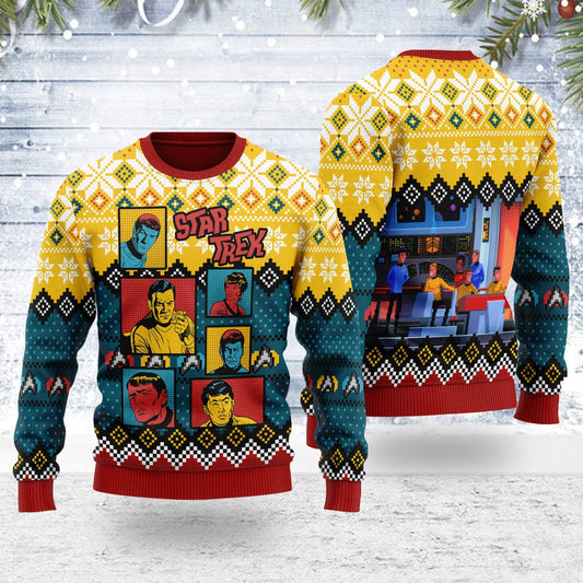 Retro Character Squares Star Trek hristmas Sweater