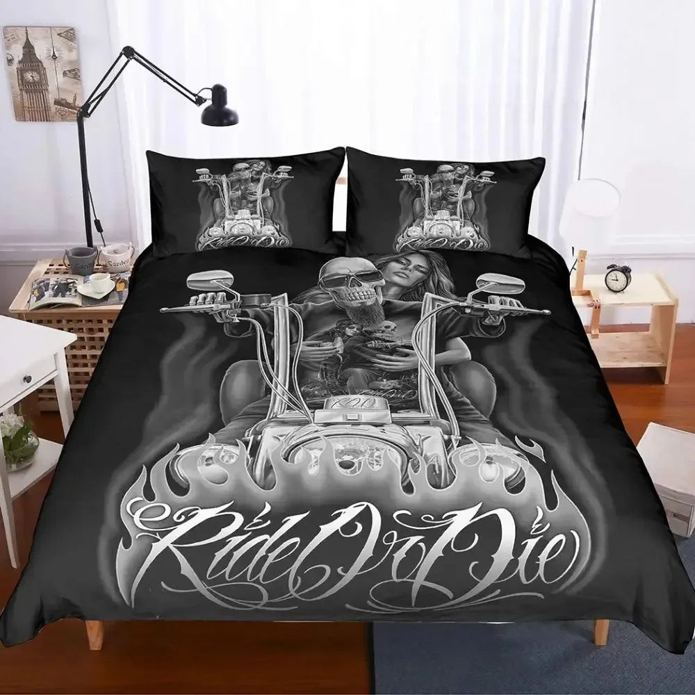 Ride Or Die Skull Motorcycle Bedding Set