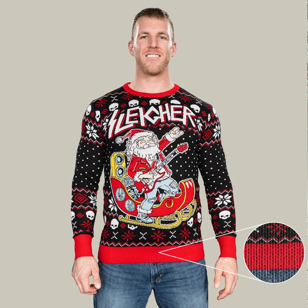 Rock And Roll Santa Claus Guitar Sleigher Ugly Christmas Sweater
