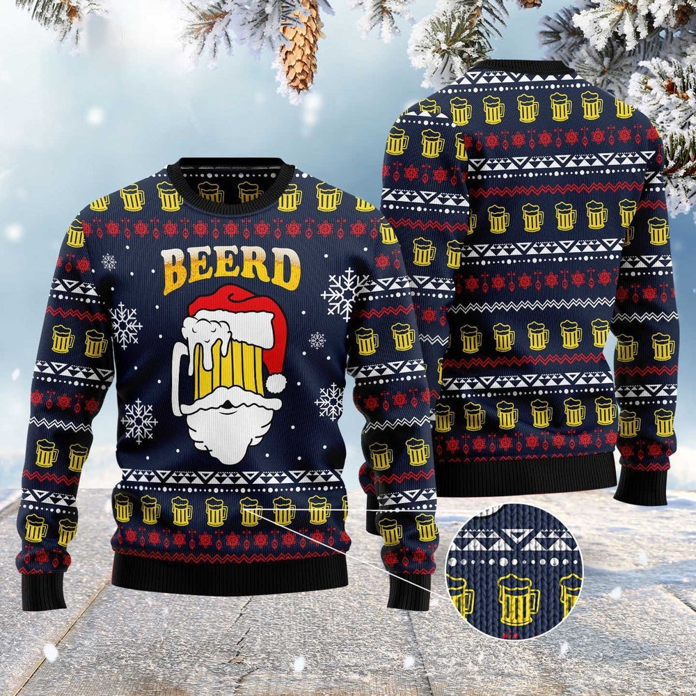 Santa Beerd Funny Beer Beard Ugly Christmas Sweater