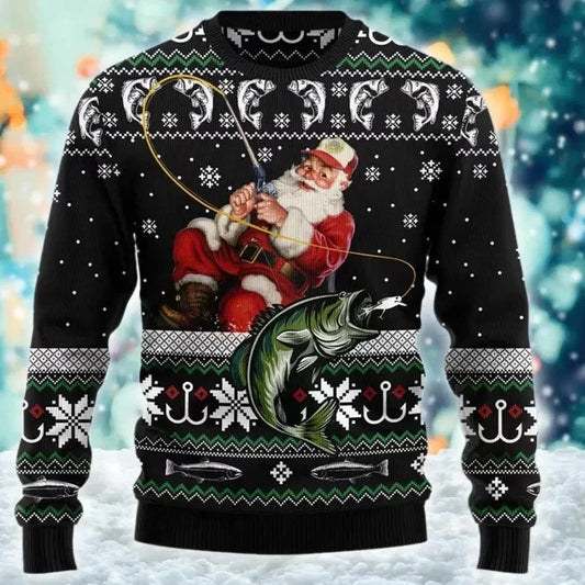 Santa Claus Fishing Ugly Christmas Sweater