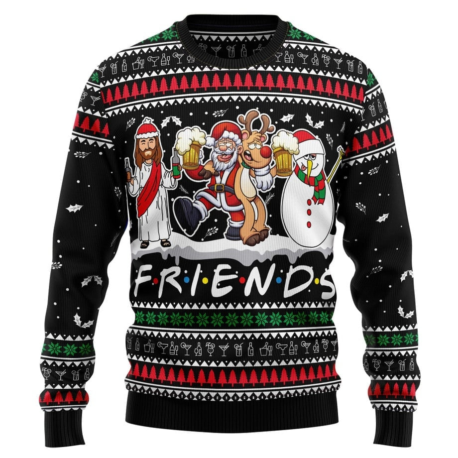 Santa Claus Jesus Friend Beer Ugly Christmas Sweater