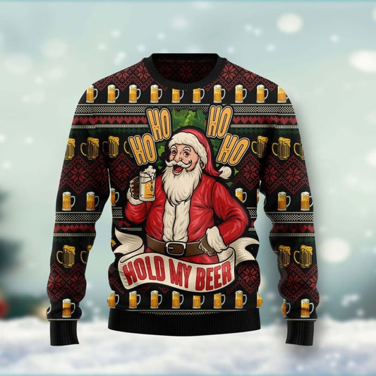 Santa Hold My Beer Ugly Christmas Sweater