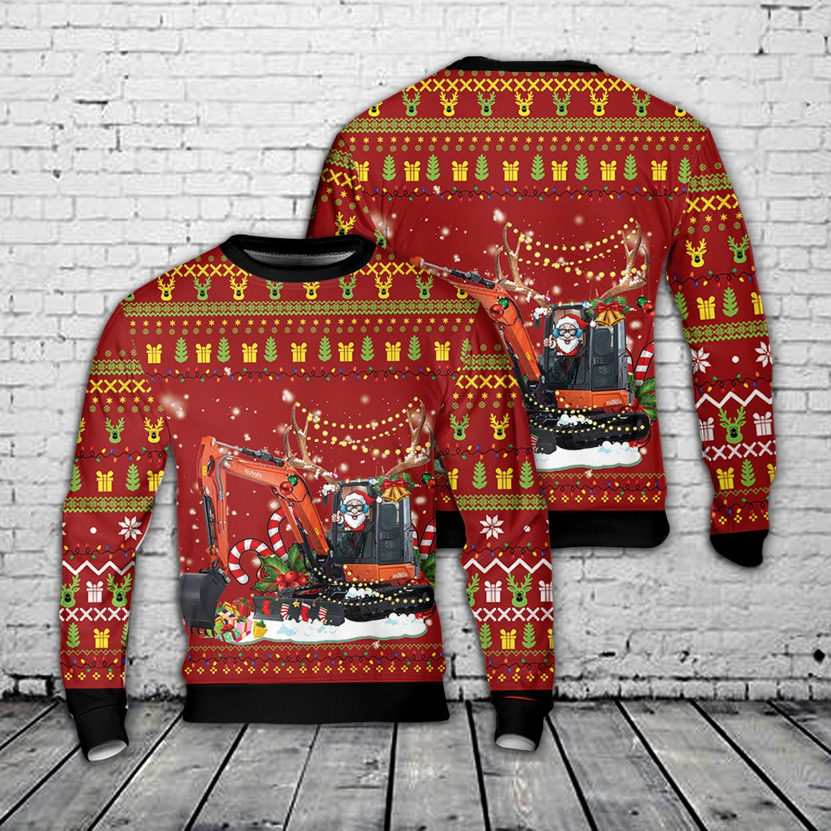Santa Ride Kubota Excavator Christmas Ugly Sweater