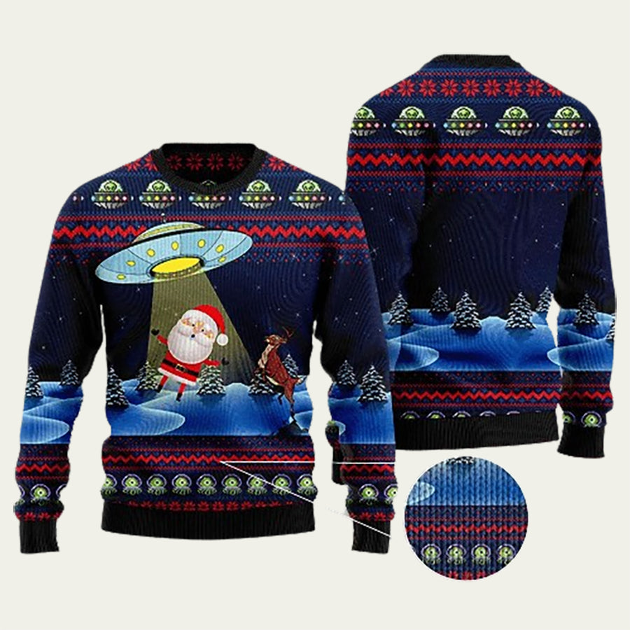 Santa UFO Alien Ugly Christmas Sweater