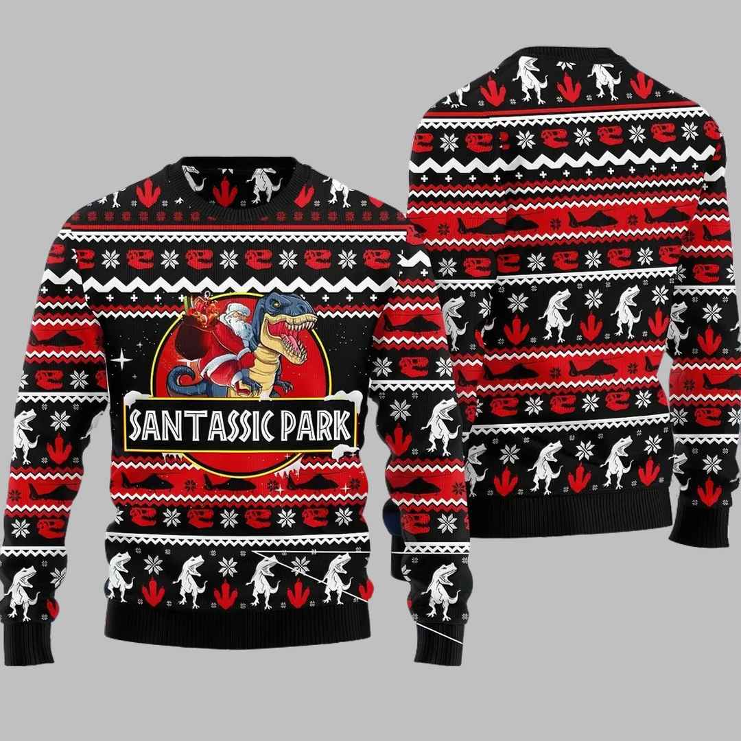 Santassic Park Dinosaur Ugly Christmas Sweater