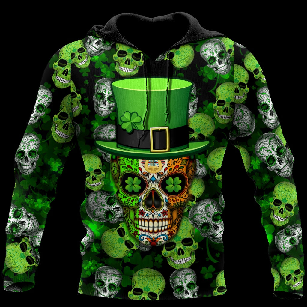 Shamrock Skull Flag Pattern St Patrick Day Hoodie
