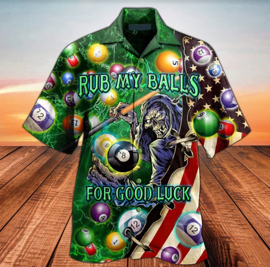 Skull Billiard Rub My Balls For Good Luck Hawaiian Shirt